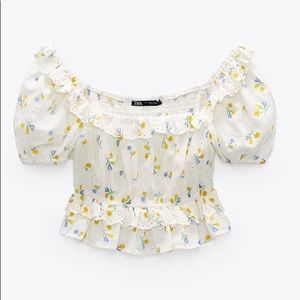 ZARA FLORAL EMBROIDERED EYELET TOP